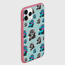 Чехол iPhone 11 Pro матовый Обезьяна меломан, цвет: 3D-малиновый — фото 2