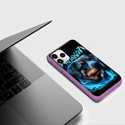 Чехол iPhone 11 Pro матовый Rottweiler and lightnings, цвет: 3D-фиолетовый — фото 2