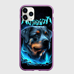 Чехол iPhone 11 Pro матовый Rottweiler and lightnings, цвет: 3D-фиолетовый