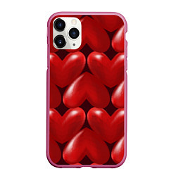 Чехол iPhone 11 Pro матовый Red hearts, цвет: 3D-малиновый