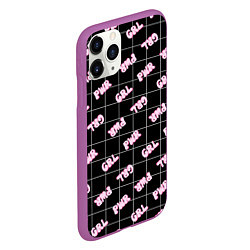 Чехол iPhone 11 Pro матовый Girl power - черный в клетку, цвет: 3D-фиолетовый — фото 2