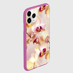 Чехол iPhone 11 Pro матовый Желтые и нежно-розовые орхидеи - паттерн, цвет: 3D-фиолетовый — фото 2