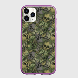Чехол iPhone 11 Pro матовый Камуфляж с черепами и долларами, цвет: 3D-фиолетовый