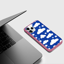 Чехол iPhone 11 Pro матовый Облака и звёздочки, цвет: 3D-малиновый — фото 2