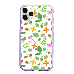 Чехол iPhone 11 Pro матовый Цветы и листья, цвет: 3D-светло-сиреневый