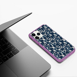 Чехол iPhone 11 Pro матовый Абстрактный узор с сине-белыми элементами, цвет: 3D-фиолетовый — фото 2