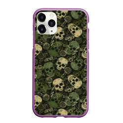 Чехол iPhone 11 Pro матовый Камуфляж с черепами и грибами, цвет: 3D-фиолетовый