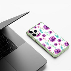 Чехол iPhone 11 Pro матовый Пиончики, цвет: 3D-салатовый — фото 2