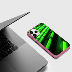 Чехол iPhone 11 Pro матовый Green neon abstract, цвет: 3D-малиновый — фото 2