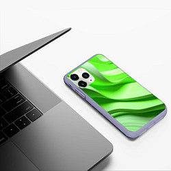 Чехол iPhone 11 Pro матовый Светлые зеленые волны, цвет: 3D-светло-сиреневый — фото 2