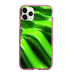 Чехол iPhone 11 Pro матовый Текстура зеленая слизь, цвет: 3D-малиновый
