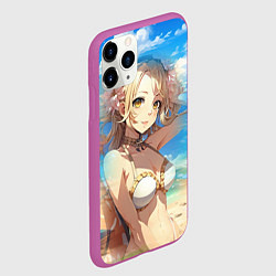 Чехол iPhone 11 Pro матовый Девушка блондинка на пляже, цвет: 3D-фиолетовый — фото 2