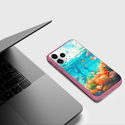 Чехол iPhone 11 Pro матовый Морской подводный мир, цвет: 3D-малиновый — фото 2