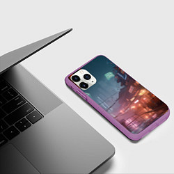 Чехол iPhone 11 Pro матовый Киберпанк город будущего, цвет: 3D-фиолетовый — фото 2