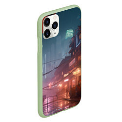 Чехол iPhone 11 Pro матовый Киберпанк город будущего, цвет: 3D-салатовый — фото 2