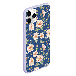 Чехол iPhone 11 Pro матовый Розовые пионы на синем фоне, цвет: 3D-светло-сиреневый — фото 2