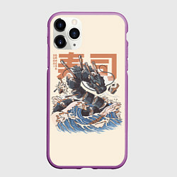 Чехол iPhone 11 Pro матовый Суши дракон с иероглифами в японском стиле, цвет: 3D-фиолетовый