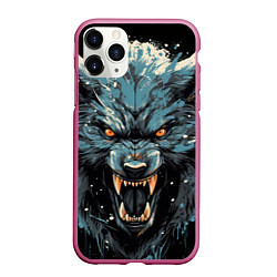 Чехол iPhone 11 Pro матовый Fantasy blue wolf, цвет: 3D-малиновый