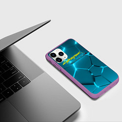 Чехол iPhone 11 Pro матовый Cyberpunk 2077 phantom liberty blue logo, цвет: 3D-фиолетовый — фото 2