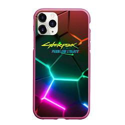 Чехол iPhone 11 Pro матовый Cyberpunk 2077 phantom liberty logo neon, цвет: 3D-малиновый