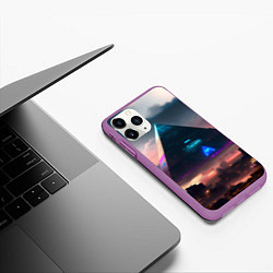 Чехол iPhone 11 Pro матовый Киберпанк пирамида, цвет: 3D-фиолетовый — фото 2