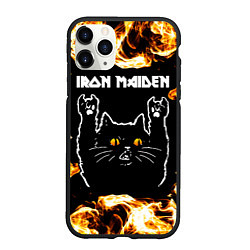 Чехол iPhone 11 Pro матовый Iron Maiden рок кот и огонь