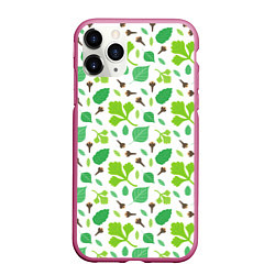 Чехол iPhone 11 Pro матовый Green plants, цвет: 3D-малиновый