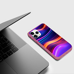 Чехол iPhone 11 Pro матовый Волнистые неоновые линии, цвет: 3D-малиновый — фото 2