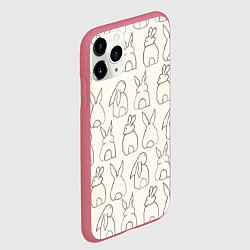 Чехол iPhone 11 Pro матовый Хвостики зайчиков - паттерн на молочном, цвет: 3D-малиновый — фото 2