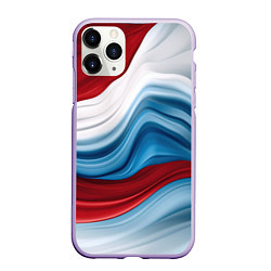 Чехол iPhone 11 Pro матовый Белые синие красные волны, цвет: 3D-светло-сиреневый