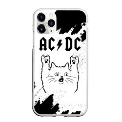 Чехол iPhone 11 Pro матовый AC DC рок кот на светлом фоне