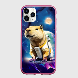 Чехол iPhone 11 Pro матовый Капибара-космонавт - нейросеть, цвет: 3D-малиновый