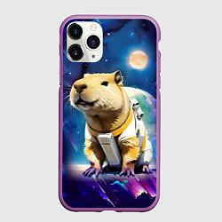 Чехол iPhone 11 Pro матовый Капибара-космонавт - нейросеть, цвет: 3D-фиолетовый