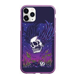 Чехол iPhone 11 Pro матовый Крылатый череп, цвет: 3D-фиолетовый