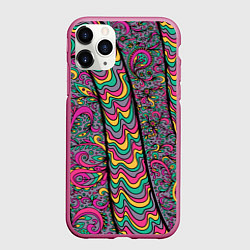 Чехол iPhone 11 Pro матовый Цветочно-бензиновый узор, цвет: 3D-малиновый