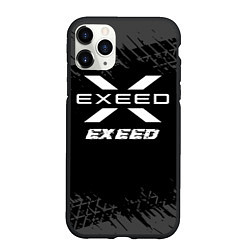 Чехол iPhone 11 Pro матовый Exeed speed на темном фоне со следами шин, цвет: 3D-черный