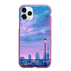Чехол iPhone 11 Pro матовый Город и красочное небо, цвет: 3D-малиновый