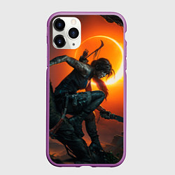Чехол iPhone 11 Pro матовый Тень Лары Крофт, цвет: 3D-фиолетовый