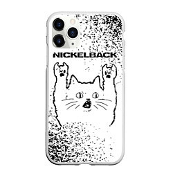 Чехол iPhone 11 Pro матовый Nickelback рок кот на светлом фоне, цвет: 3D-белый