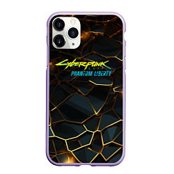 Чехол iPhone 11 Pro матовый Cyberpunk 2077 phantom liberty gold abstract, цвет: 3D-светло-сиреневый