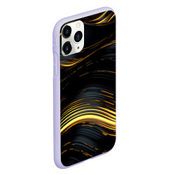 Чехол iPhone 11 Pro матовый Золотые волны на черном фоне, цвет: 3D-светло-сиреневый — фото 2