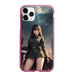 Чехол iPhone 11 Pro матовый Девушка офицер с винтовкой