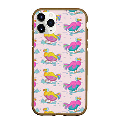 Чехол iPhone 11 Pro матовый Красочные птички, цвет: 3D-коричневый