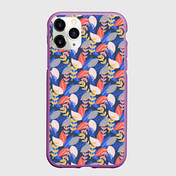 Чехол iPhone 11 Pro матовый Яркие листики, цвет: 3D-фиолетовый