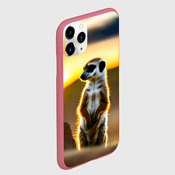 Чехол iPhone 11 Pro матовый Сурикат на фоне рассвета, цвет: 3D-малиновый — фото 2