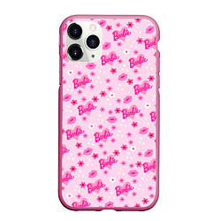 Чехол iPhone 11 Pro матовый Барби, сердечки и цветочки, цвет: 3D-малиновый