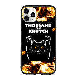 Чехол iPhone 11 Pro матовый Thousand Foot Krutch рок кот и огонь, цвет: 3D-черный