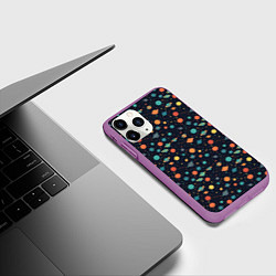 Чехол iPhone 11 Pro матовый Темный космос с планетами паттерн, цвет: 3D-фиолетовый — фото 2
