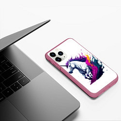 Чехол iPhone 11 Pro матовый Единорог в красках, цвет: 3D-малиновый — фото 2