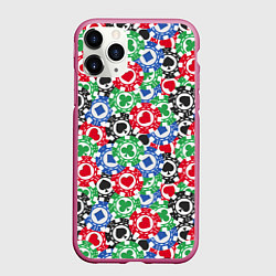 Чехол iPhone 11 Pro матовый Фишки, Ставки, Покер, цвет: 3D-малиновый